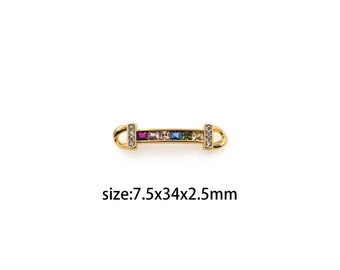 18K Gold Filled Rectangle Connector,CZ Micro Pave Rectangle Charm Necklace Bracelet for DIY Jewelry Making Supply