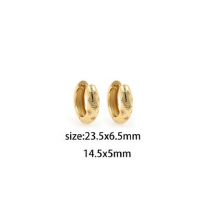 18K Gold Filled CZ Star Hoops Earrings,Dainty CZ Hoops Huggie,Gold Huggies Hoop Earrings,Boho Earrings