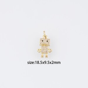 18K Gold Filled Robot Pendant,CZ Micro Pave Robot Charm Earrings Necklace for DIY Jewelry Making Supply