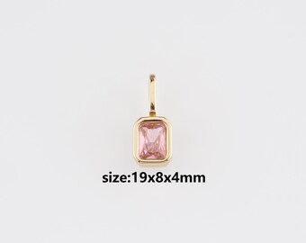 18K Gold Filled Rectangle Pendant,Crystal Rectangle Charm Earrings Necklace for DIY Jewelry Making Supply