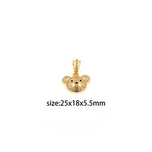 18K Gold Filled Bear Pendant,CZ Micro Pave Bear Charm Earrings Necklace for DIY Jewelry Making Supply