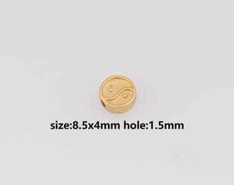 10Pcs 24K Gold Filled Yinyang Spacer Beads,Round Flat Spacer Beads,DIY Jewelry Making Supply
