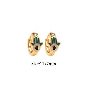 Boucles d'oreilles créoles Hamsa en or 18 carats, boucles d'oreilles en émail, créoles délicates, créoles Huggies en or, boucles d'oreilles minimalistes, cadeau pour elle