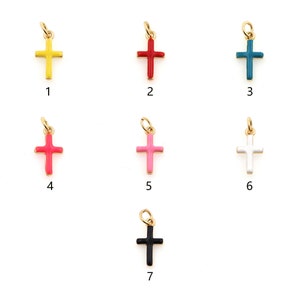 18K Gold Filled Cross Pendant,Enamel Religious Charm Earrings Necklace for DIY Jewelry Making Supply
