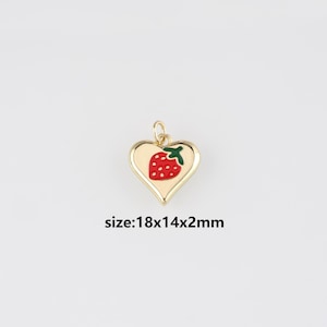 18K Gold Filled Strawberry Pendant,Fruit Charm,Enamel Strawberry Earrings Necklace for DIY Jewelry Making Supply