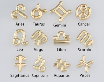18K Gold Filled Zodiac Pendant,Dainty Constellation Charm Earrings Necklace for DIY Jewelry Making Supply