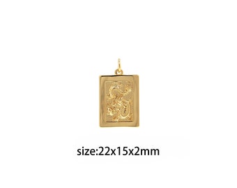 18K Gold Filled Rectangle Pendant,Rectangle Dragon Charm Earrings Necklace for DIY Jewelry Making Supply