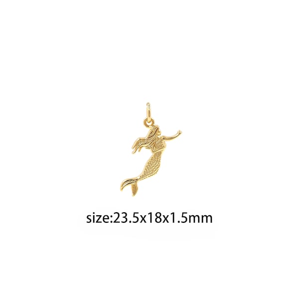 18K Gold Filled Mermaid Pendant,Mermaid Charm Earrings Necklace for DIY Jewelry Making Supply