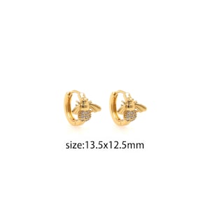 18K Gold Filled Bee Hoop Earrings,CZ Insect Earrings,Minimalist Earrings,Gold Hoop Earrings