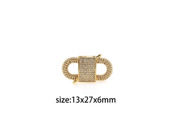 18K Gold Filled Oval Carabiner Clips,CZ Micro Pave Oval Spring Clasp Lock for DIY Jewelry Necklace Bracelet