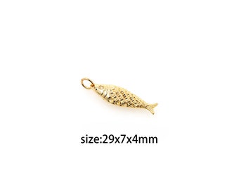 18K Gold Filled Fish Pendant,Dainty Fish Charm Earrings Necklace for DIY Jewelry Making Supply