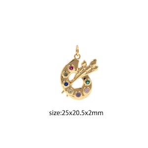 Pingente de paleta preenchida com ouro 18K, pingente de artista, colar de brincos de paleta micro pave CZ para fornecimento de fabricação de joias DIY