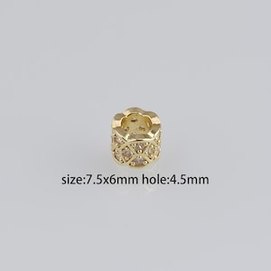 10Pcs 18K Gold Filled Cylinder Spacer Beads,CZ Micro Pave Barrel Spacer Beads,DIY Jewelry Making Supply