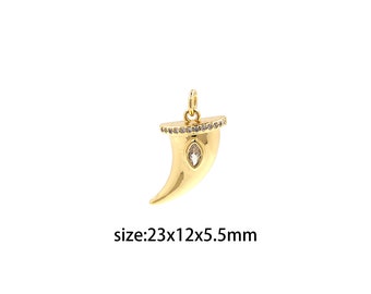 18K Gold Füllte Horn Anhänger, CZ Micro Pave Horn Charme Ohrringe Halskette für DIY Schmuckherstellung Versorgung