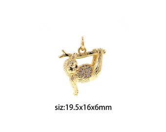 18K Gold Filled Sloth Pendant,Animal Charm,Cute Sloth Earrings Necklace for DIY Jewelry Making Supply