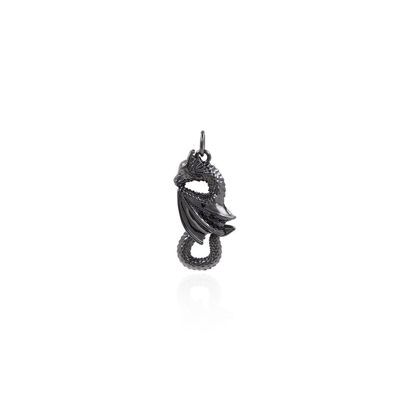 18K Gold Filled Dragon Pendant,Animal Charm,Dainty Dragon Earrings Necklace for DIY Jewelry Making Supply Black