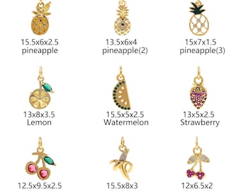 18K goud gevulde fruithanger, CZ Micro Pave fruit charme oorbellen ketting voor doe-het-zelf sieraden maken
