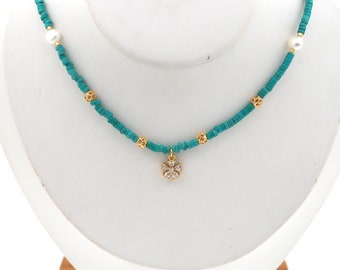18K Gold Filled Flower Necklace,Minimalist Necklace,Beaded Necklace,Adjustable Necklace,Gift for Her