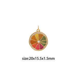 18K Gold Filled Lemon Slice Pendant,Enamel Fruit Charm Earrings Necklace for DIY Jewelry Making Supply