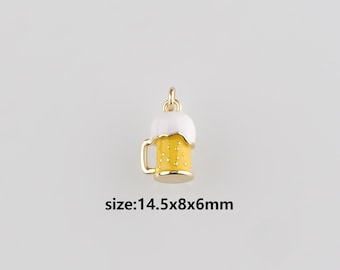 18K Gold Filled Beer Pendant,Enamel Beer Charm Earrings Necklace for DIY Jewelry Making Supply
