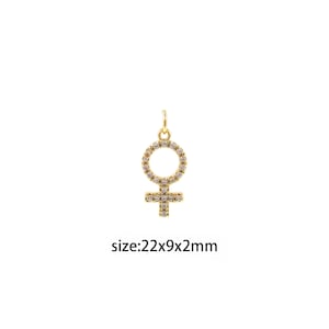 18K Gold Filled Female Symbol Pendant,CZ Micro Pave Gender Symbol Charm Earrings Necklace for DIY Jewelry Making Supply