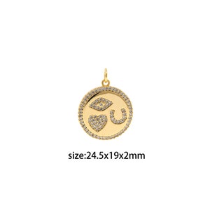 18K Gold Filled Round Lucky Pendant,CZ Micro Pave Lucky Charm Earrings Necklace for DIY Jewelry Making Supply