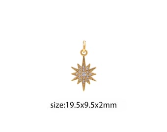 18K Gold Filled North Star Pendant,CZ Micro Pave North Star Charm Earrings Necklace for DIY Jewelry Making Supply