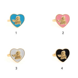 18K Gold Filled Heart Rings,Angel Ring,Enamel Ring,Stackable Ring,Adjustable Ring,Dainty Ring,Open Ring