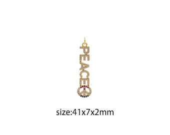 18K Gold Filled Peace Pendant,CZ Micro Pave Letter Charm Earrings Necklace for DIY Jewelry Making Supply