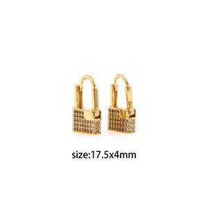 18K Gold Filled CZ Lock Earrings,Dainty Zirconia Earrings,Gold Hoops,Dainty CZ Hoops Huggie
