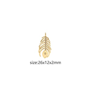 18K Gold Filled Feather Pendant,CZ Micro Pave Feather Charm Earrings Necklace for DIY Jewelry Making Supply