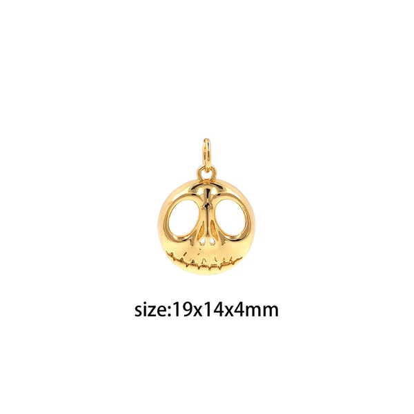 18K Gold Filled Skull Pendant,Dainty Halloween Charm Earrings Necklace for DIY Jewelry Making Supply