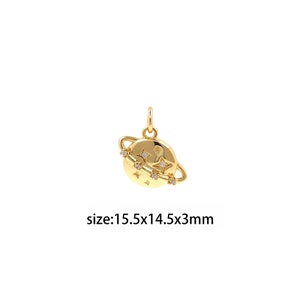 18K Gold Filled Planet Pendant,CZ Micro Pave Saturn Charm Earrings Necklace for DIY Jewelry Making Supply