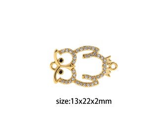 18K Gold Filled Owl Connector,Animal Charm,CZ Micro Pave Owl Necklace Bracelet for DIY Jewelry Making Supply