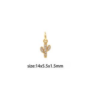 Ciondolo a forma di cactus riempito in oro 18 carati, collana di orecchini con ciondolo a forma di cactus con micro pavé di CZ per la fornitura di gioielli fai-da-te