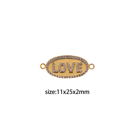 18K Gold Filled Love Connector,cz Micro Pave Oval Love Charm