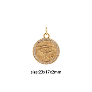 18K Gold Filled Eye of Horus Pendant,CZ Round Eye of Horus Earrings Necklace for DIY Jewelry Making Supply