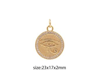 Colgante de ojo de Horus relleno de oro de 18 quilates, collar de pendientes redondos de ojo de Horus con circonita cúbica para suministro de joyería DIY
