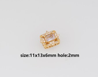 24K Gold Filled Rectangle Spacer Beads,CZ Micro Pave Rectangle Spacer Beads,DIY Jewelry Making Supply
