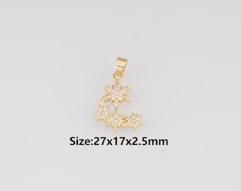 5Pcs 18K Gold Filled North Star Pendant,CZ Micro Pave North Star Charm Earrings Necklace for DIY Jewelry Making Supply