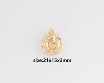 18K Gold Filled Conch Shell Pendant,Ocean Shell Charm Earrings Necklace for DIY Jewelry Making Supply