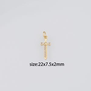 18K Gold Filled Sword Pendant,CZ Micro Pave Sword Charm Earrings Necklace for DIY Jewelry Making Supply