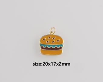 18Kゴールドフィルドハンバーガーペンダント、エナメルハンバーガー