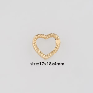 18K Gold Filled Heart Carabiner Clips,Dainty Heart Spring Push Gate Clasp Lock for DIY Jewelry Necklace Bracelet