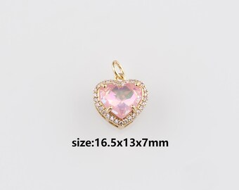 18K Gold Filled Heart Pendant,CZ Micro Pave Heart Charm Earrings Necklace for DIY Jewelry Making Supply