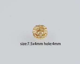 20Pcs 18K Gold Filled Flower Beads,CZ Micro Pave Round Flat Spacer Beads,DIY Jewelry Making Supply