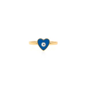 18K Gold Filled Heart Rings,Enamel Evil Eye Ring,Stackable Ring,Adjustable Ring,Dainty Ring,Open Ring