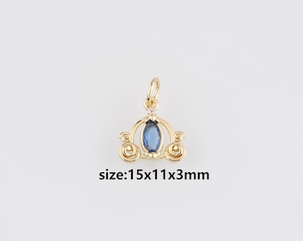 18K Gold Filled Pumpkin Car Pendant,CZ Micro Pave Pumpkin Car Charm Earrings Necklace for DIY Jewelry Making Supply
