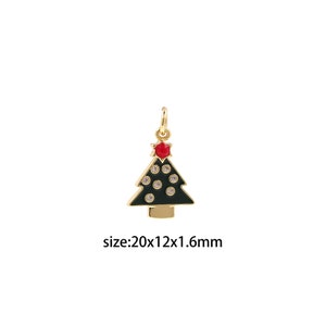 18K Gold Filled Christmas Tree Pendant,CZ Micro Pave Christmas Charm Earrings Necklace for DIY Jewelry Making Supply