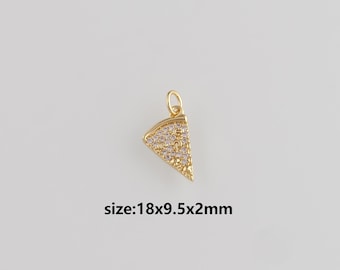 18K Gold Filled Pizza Pendant,CZ Micro Pave Pizza Charm Earrings Necklace for DIY Jewelry Making Supply